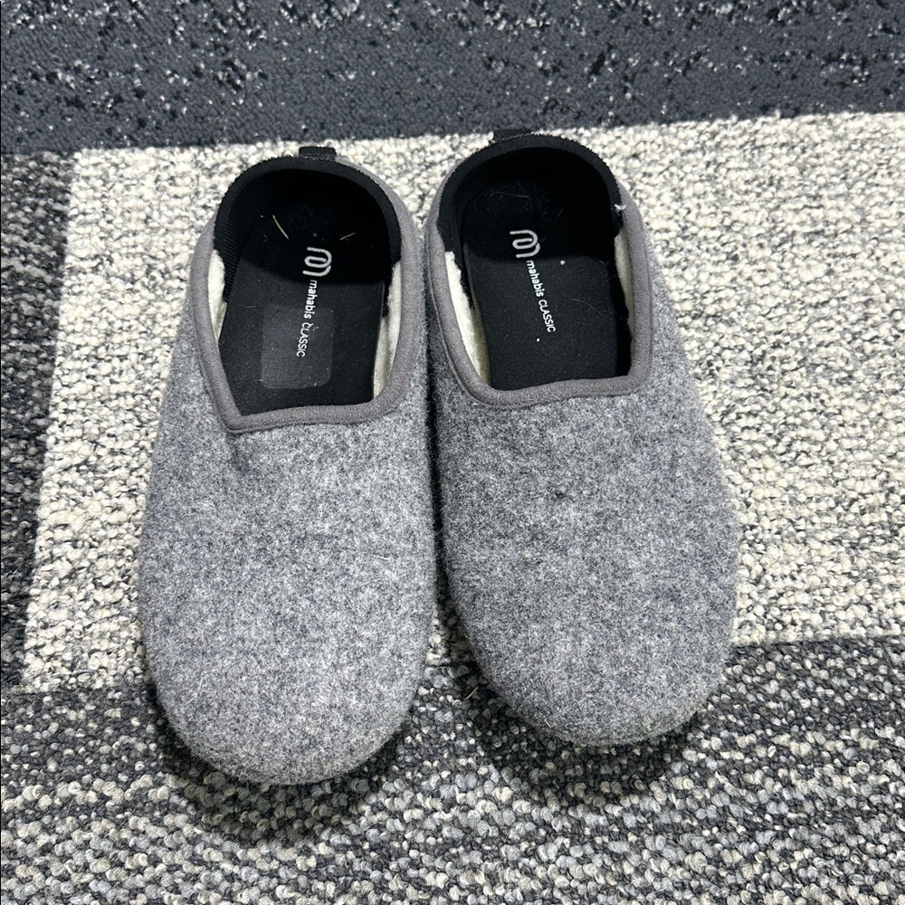 Mahabis Curve Grey Classic Wool Slippers Size 38